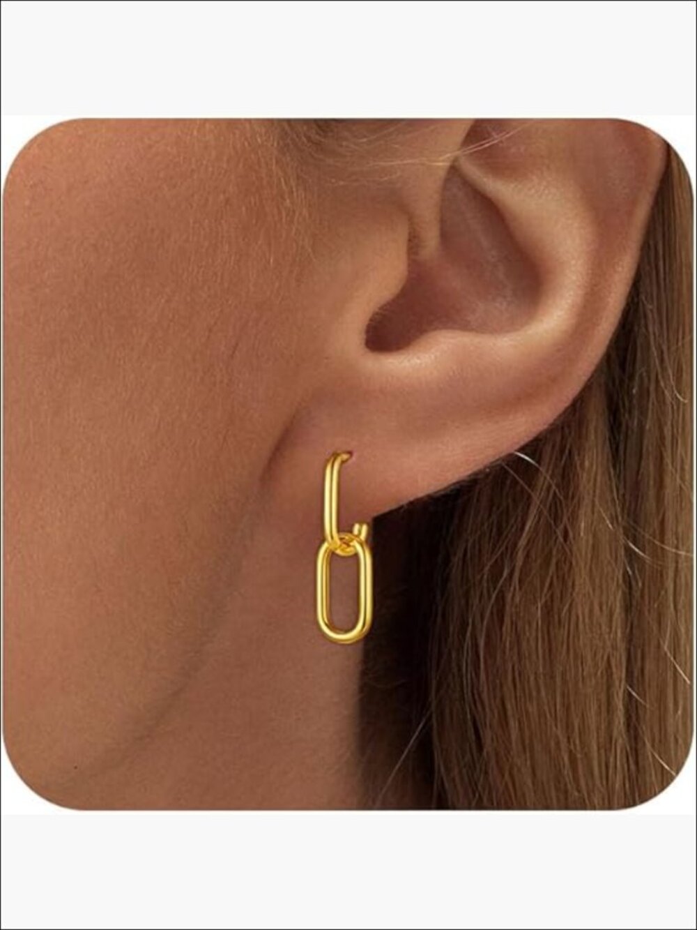 14K Gold Plated Paperclip Chain Dangle Hoop Earrings Hypoallergenic